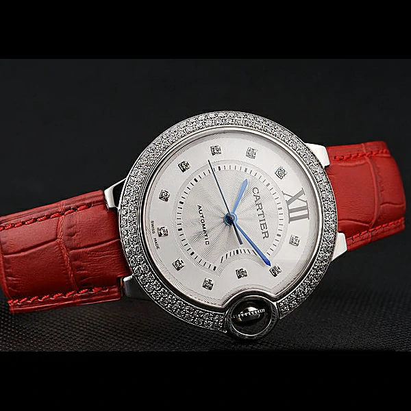 Ballon Blue de Cartier Diamond Steel Case Diamond Dial Red Leather Bracelet new60534