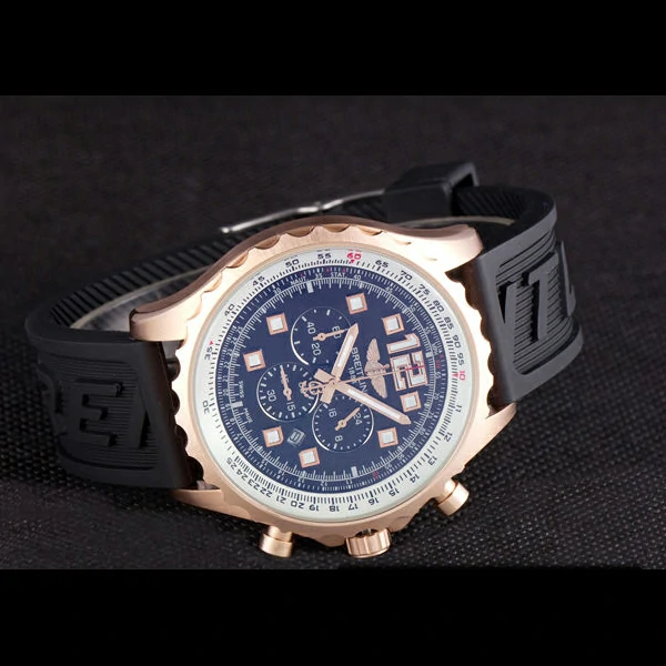 Breitling Navitimer Rosegold Bezel Rubber Strap Black Dial new58693