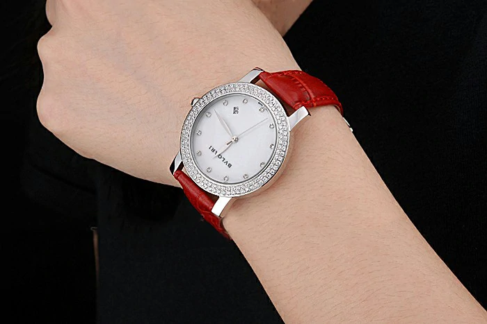 Bvlgari White Dial Diamond Case Red Leather Bracelet new119217