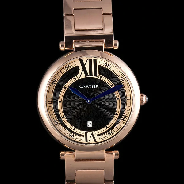 Cartier Ballon Bleu Rose Gold Stainelss Steel Strap Black Dial new59528