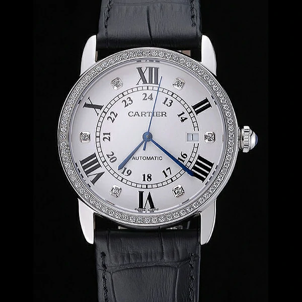 Cartier Ronde Louis Stainless Steel Diamond Case White Dial Roman and Diamond Numerals new60095