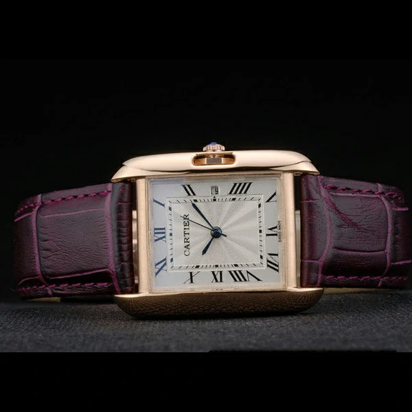Cartier Tank Anglaise 30mm White Dial Gold Case Purple Leather Bracelet new59180