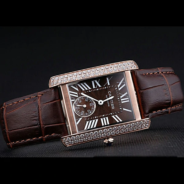 Cartier Tank MC Gold Diamond Case Brown Dial Brown Leather Strap new60068