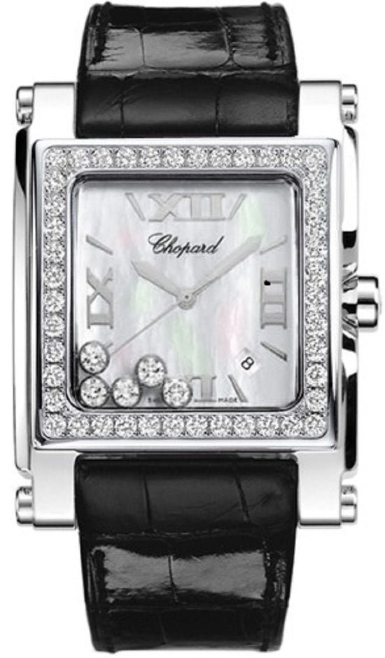 Chopard Replica Watch Happy Sport Square, Stainless Steel and 18k White Gold, 5 floating diamonds, 35.5mm x 32mm, 288448-2001