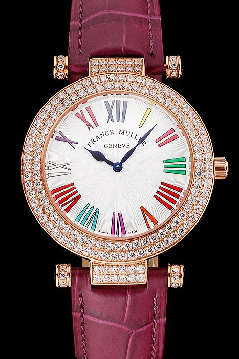 Franck Muller Double Mistery Ronde White Dial Rose Gold Case Plum Leather Strap new122592