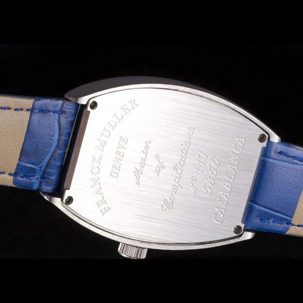 Frank Muller Heart Diamond Silver Bezel Blue Leather Band new59679