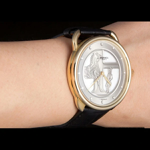 Hermes Classic Croco Leather Strap Silver Dial new59407