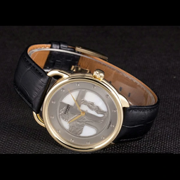 Hermes Classic Croco Leather Strap Silver Dial new59407