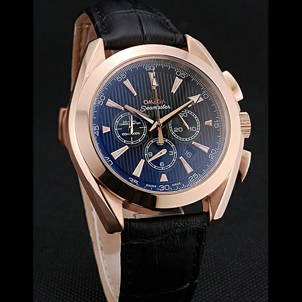Omega Seamaster Aqua Terra Chronograph Black Dial Gold Case Black Leather Bracelet new60421
