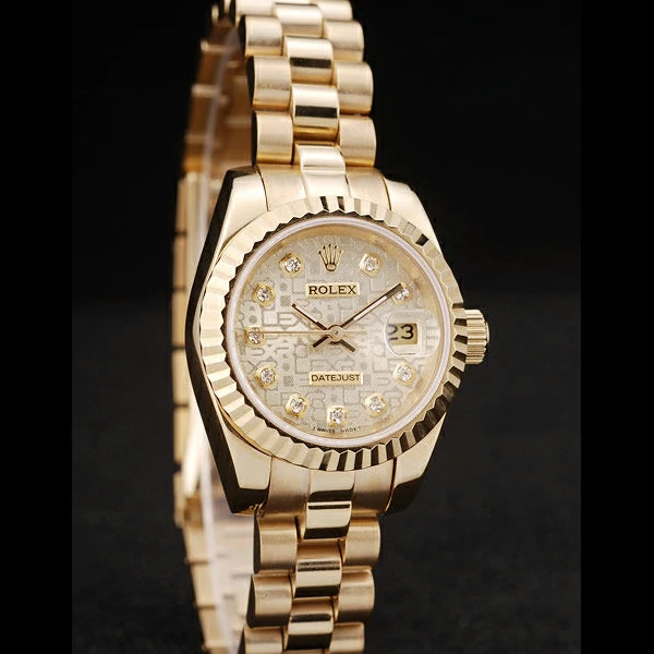 Rolex DateJust Ribbed Pattern Gold Bezel Gold Dial new58687