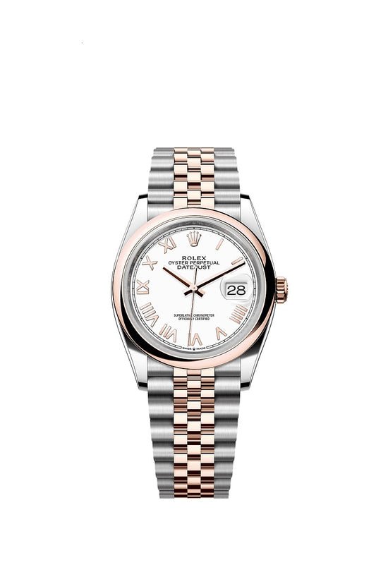 Rolex Replica Watch Datejust 36, Oystersteel and 18k Everose Gold, Intense White Roman dial, Domed Jubilee, 126201-0045