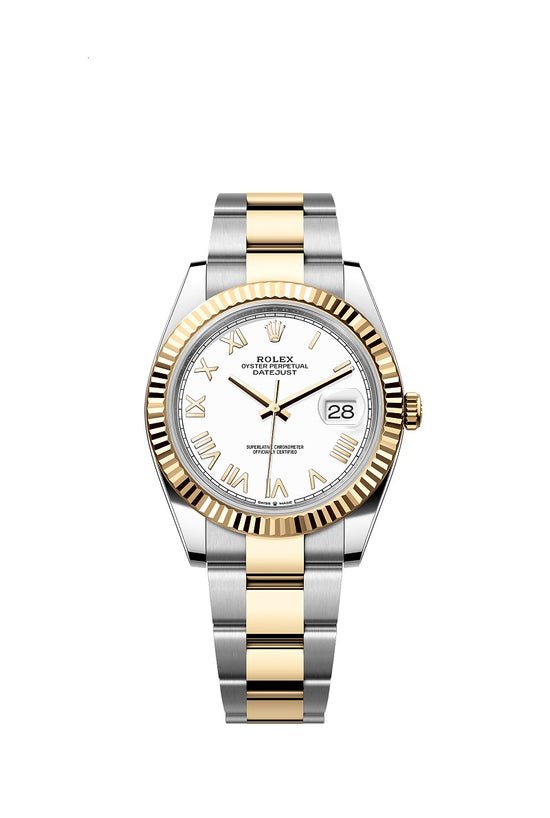 Rolex Replica Watch Datejust 41, Oystersteel and 18k Yellow Gold, Intense White Roman dial, Fluted Oyster, 126333-0025