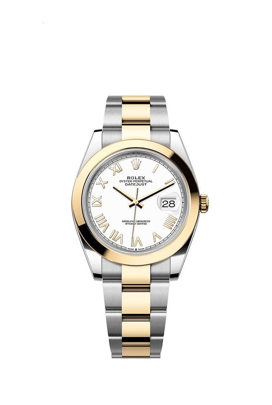Rolex Replica Watch Datejust 41, Oystersteel and 18k Yellow Gold, Intense White Roman dial, Smooth Oyster, 126303-0025