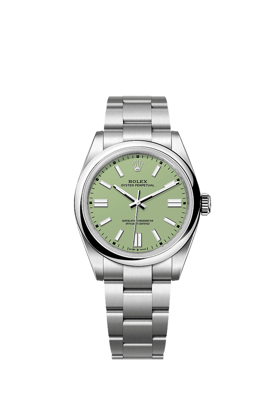Rolex Replica Watch Oyster Perpetual, Oystersteel 41mm, Pistachio-green dial, Domed Oyster, 134300-0006