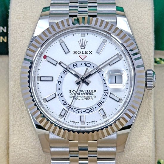 Rolex Replica Watch Sky-Dweller, 42mm, Oystersteel and 18k White Gold, White, Jubilee, 336934-0004