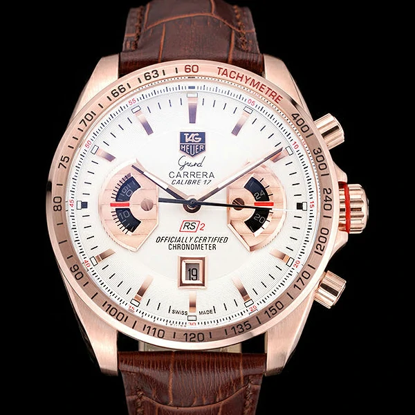 Tag Heuer Carrera Rose Gold Case White Dial Brown Leather Strap new58753