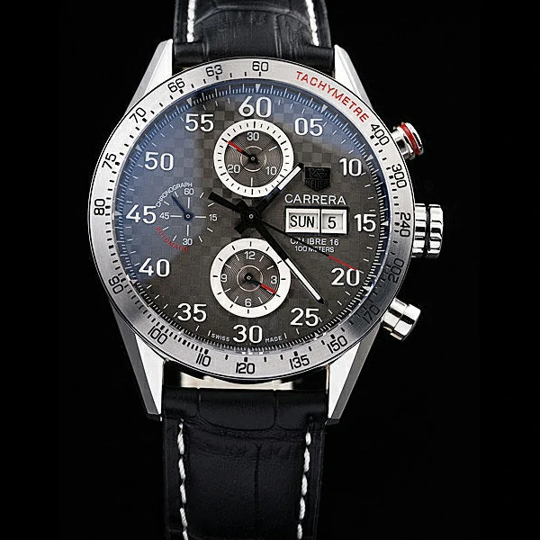Tag Heuer Carrera Tachymeter Bezel Black Leather Strap Checkered Brown Dial new58076