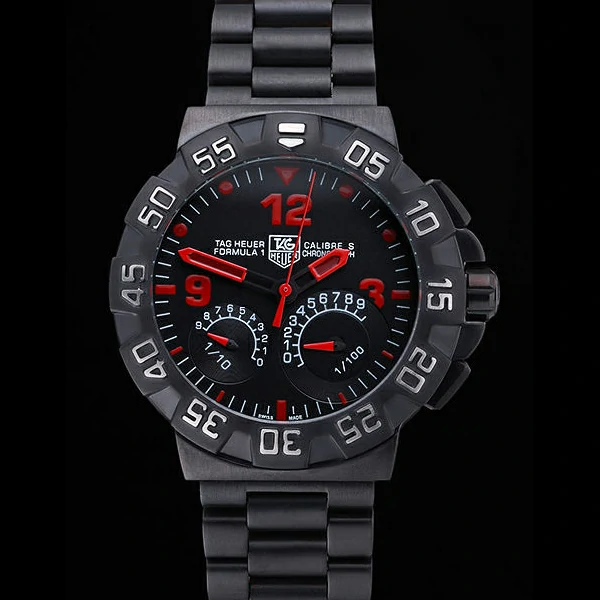 Tag Heuer Formula One Calibre S Black Dial Red Numerals Ion Plated Steinless Steel Bracelet new60195