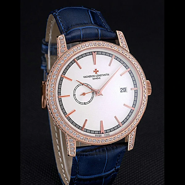 Vacheron Constantin Patrimony Contemporaine Gold Diamond Case White Dial Blue Leather new60613